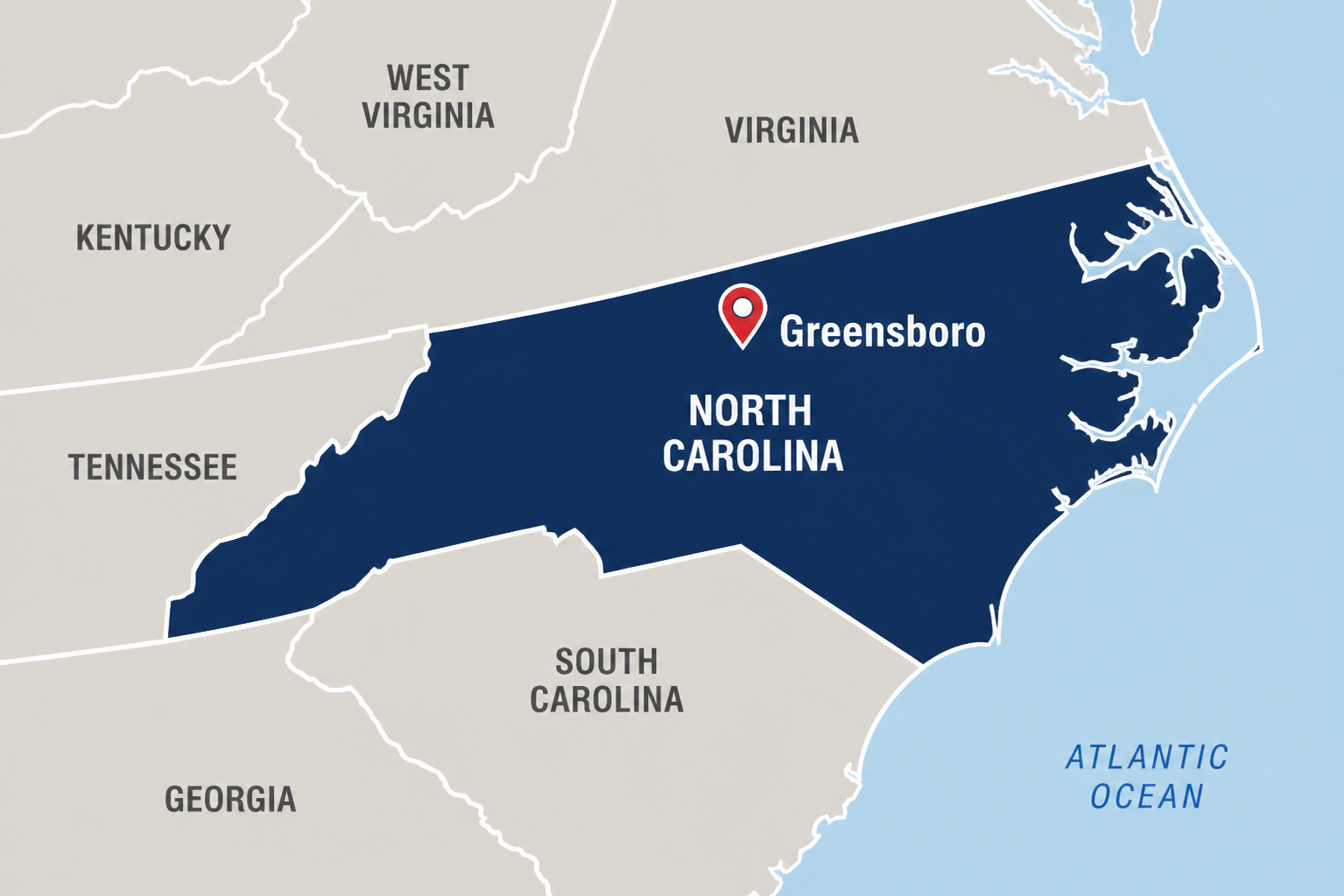 image showing a basic location for greensboro inside north carolina.